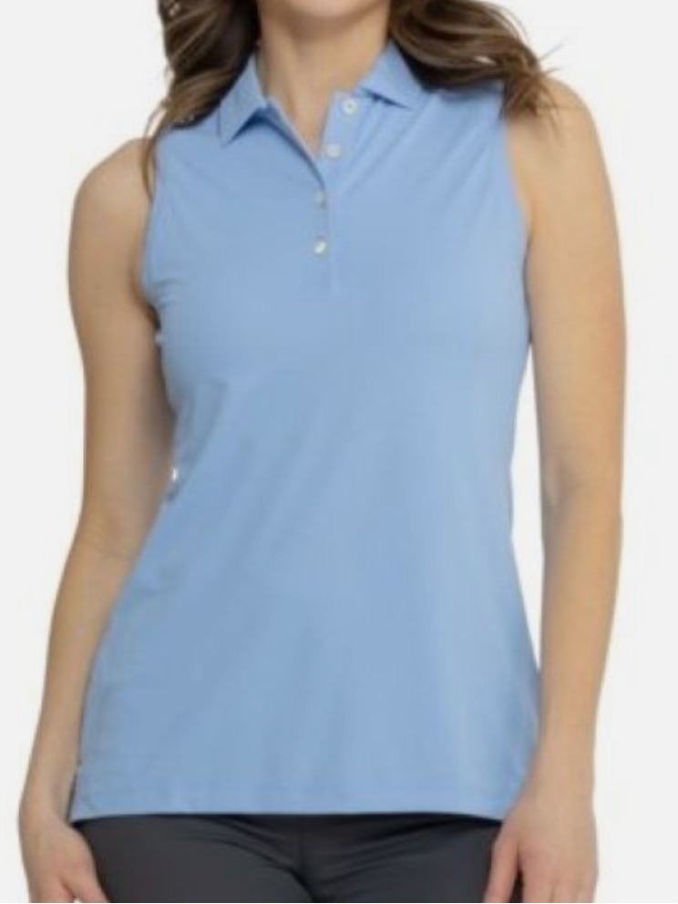 Newpeter Millar Sleeveless Banded Button Polo In Cottage Blue $130